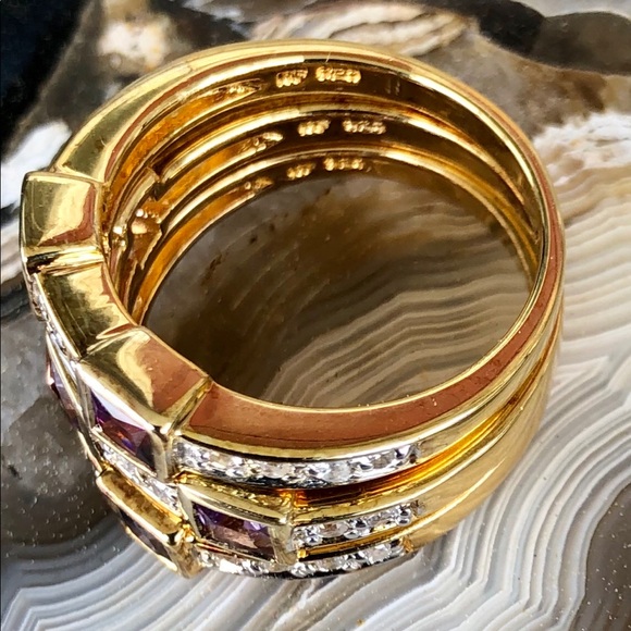 18K Vermeil over SS multi Gem stackable rings - Picture 4 of 8